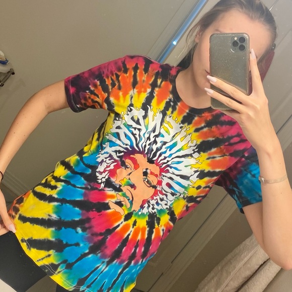NEW Tie-Dye Jimi Hendrix Colorful Multicolor Unisex Print T-Shirt Top + patch - Picture 2 of 3